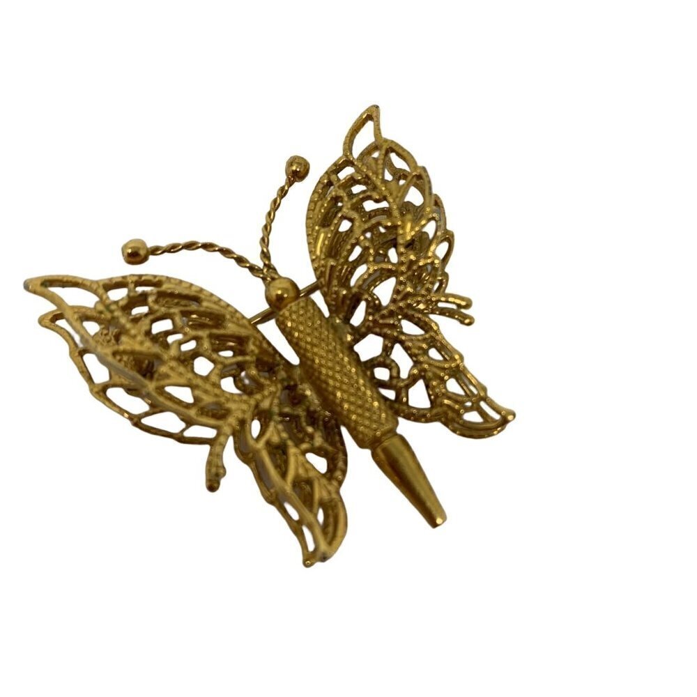 Vintage MONET Butterfly Brooch Gold Tone Double Wings Filigree Pin GrannyCore